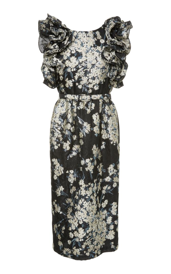 Co Floral Ruffle Midi Evening Dress