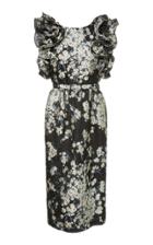 Co Floral Ruffle Midi Evening Dress