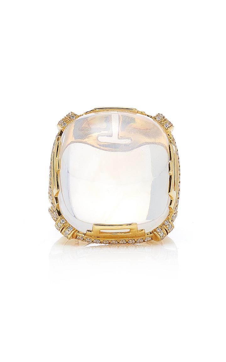 Goshwara Rock 'n Roll 18k Yellow Gold Moon Quartz And Diamond Ring