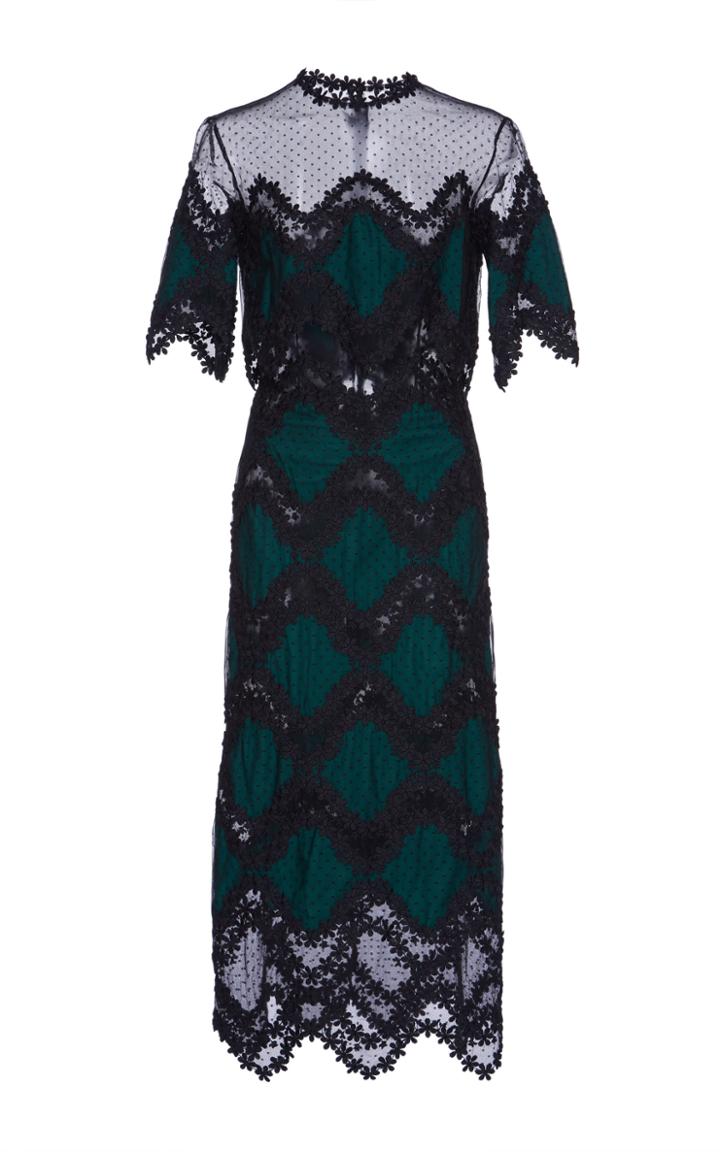 Costarellos Bi-level Scalloped Dot Tulle Dress