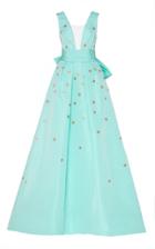 Monique Lhuillier Embroidered Faille Sleeveless Deep V Neck Ball Gown