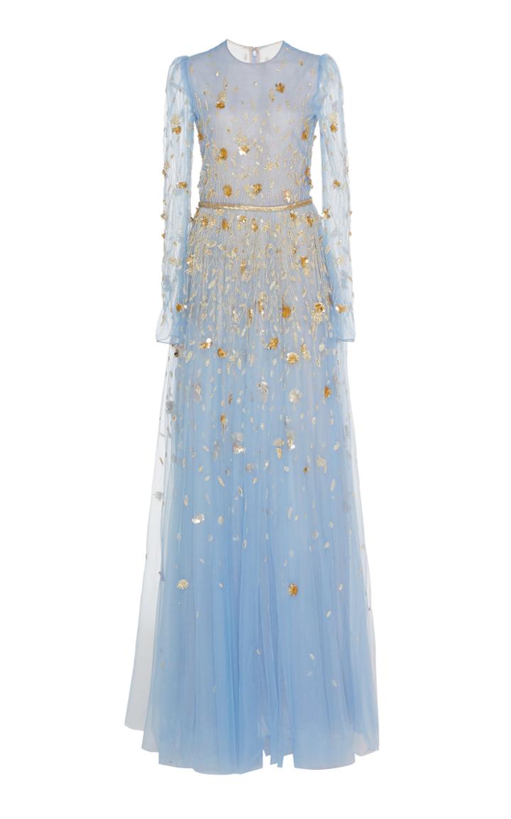 J. Mendel Embroidered Pleated Chiffon Gown