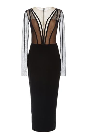 Romona Keveza Long Sleeve Net Bodice Dress