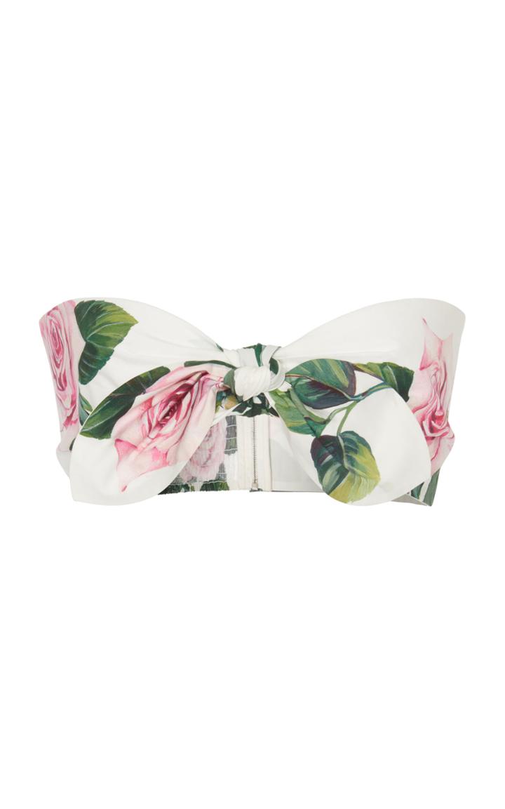 Dolce & Gabbana Tie-front Floral-print Cotton-poplin Bandeau Top