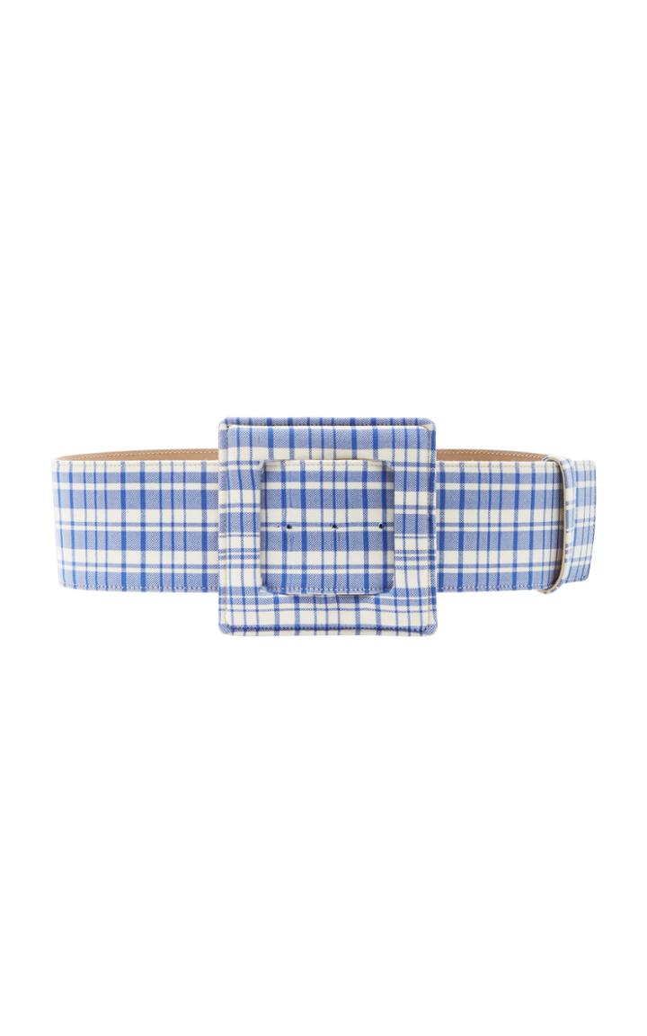 Carolina Herrera Plaid Wool Large Square Buckle Belt