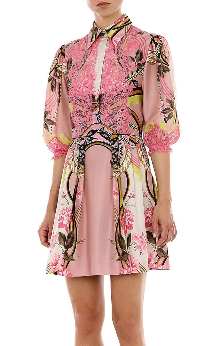 Moda Operandi Alberta Ferretti Lace-trimmed Printed Silk Habotai Mini Shirt Dress