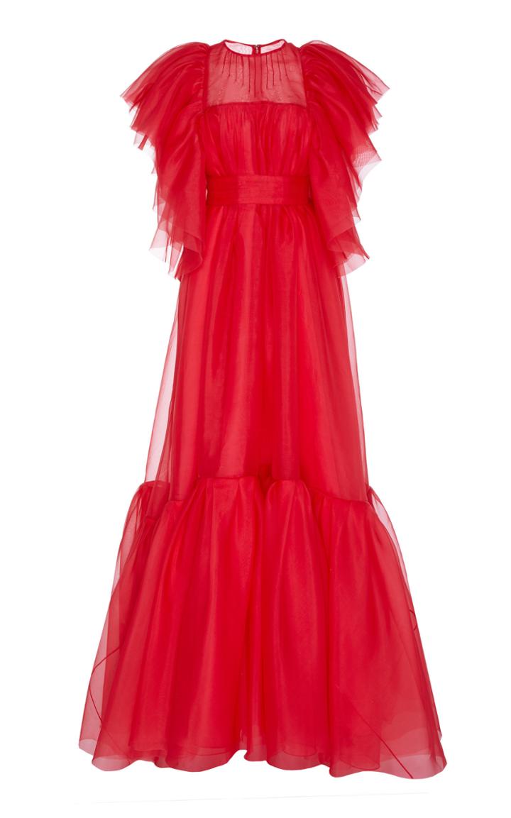 Carolina Herrera Ruffled Short Sleeve Chiffon Gown