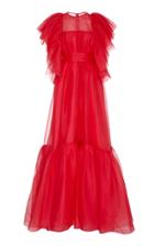 Carolina Herrera Ruffled Short Sleeve Chiffon Gown
