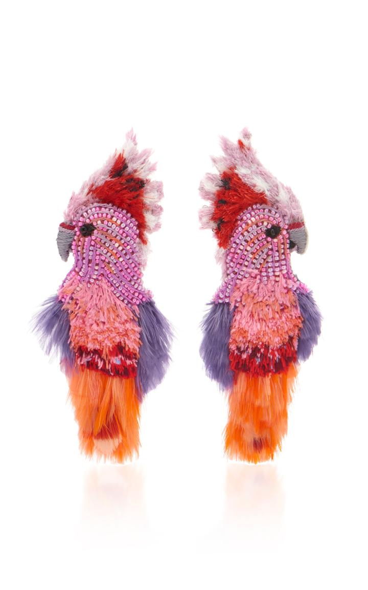 Mignonne Gavigan Cockatoo Beaded Feather And Leather Earrings