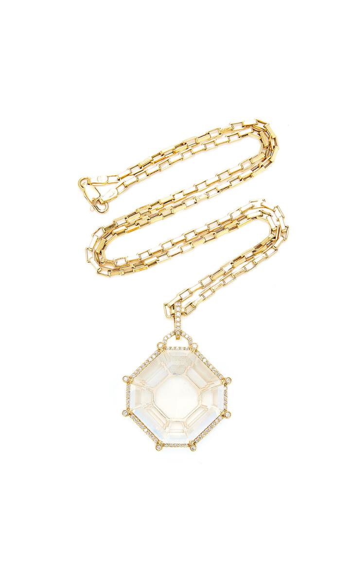 Goshwara Gossip 18k Yellow Gold And Moon Quartz Octagon Pendant Necklace