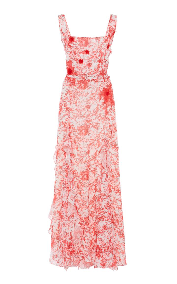 Costarellos Sleeveless Ruffled Printed Georgette Dress