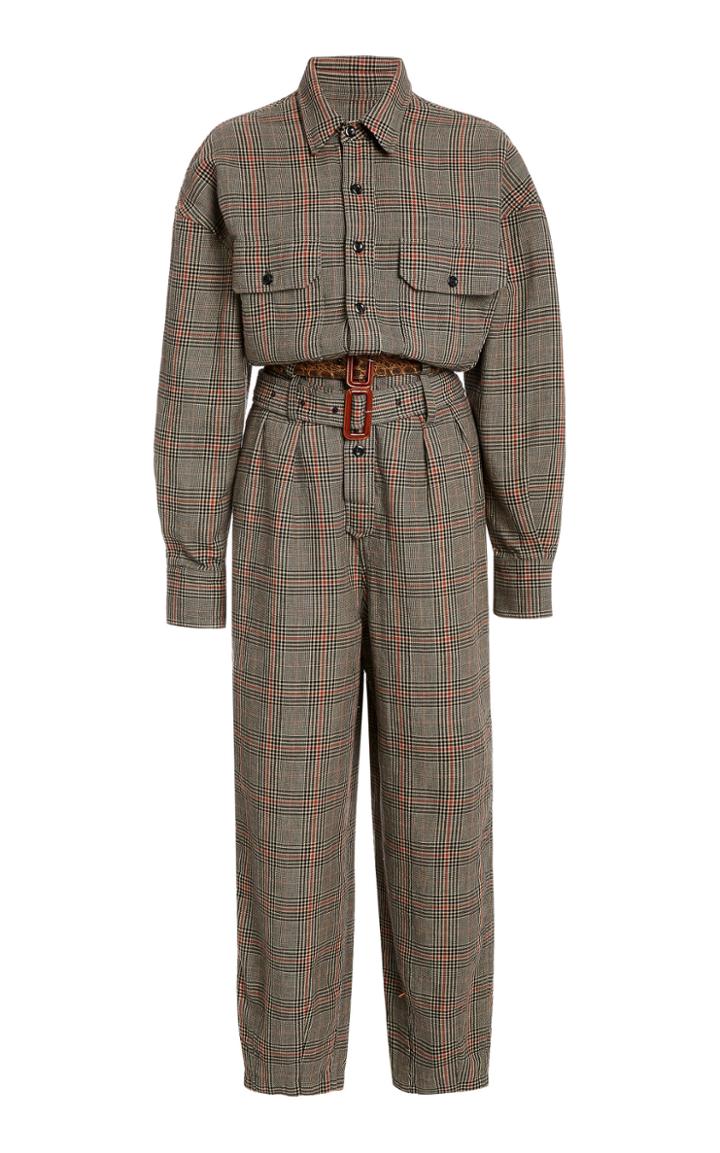 R13 Belted Prince Of Wales Checked Cotton Jumpsuit