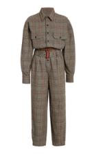 R13 Belted Prince Of Wales Checked Cotton Jumpsuit