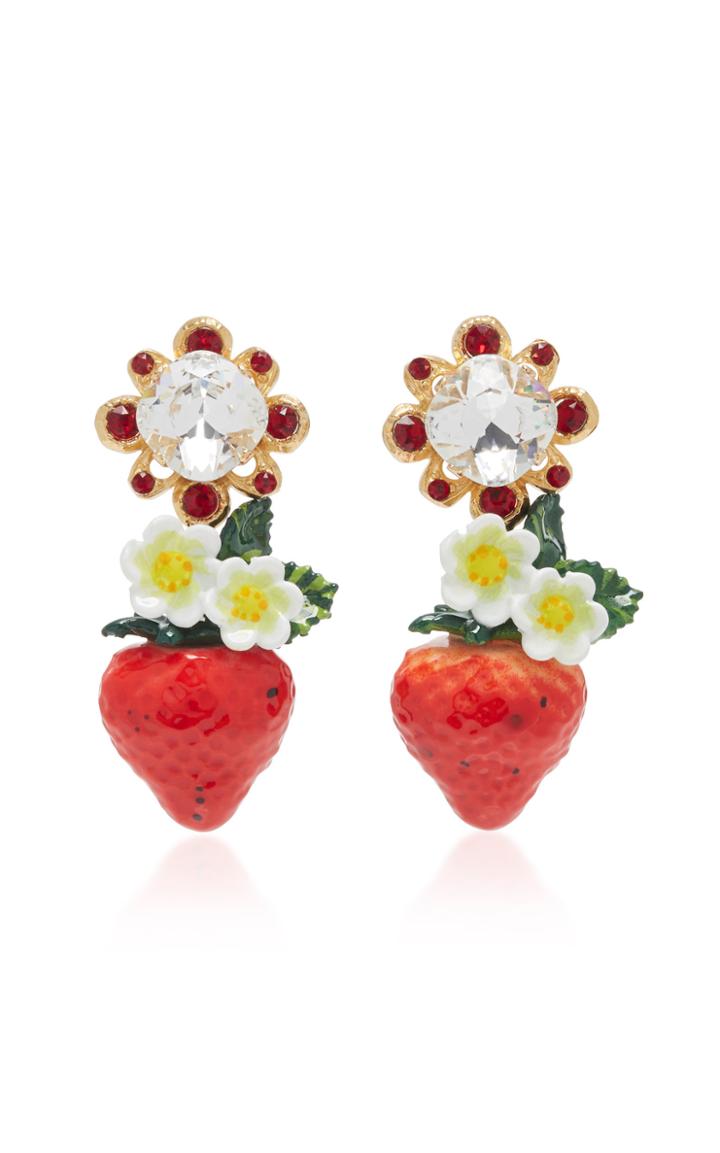 Dolce & Gabbana Gold-plated Crystal Strawberry Earrings