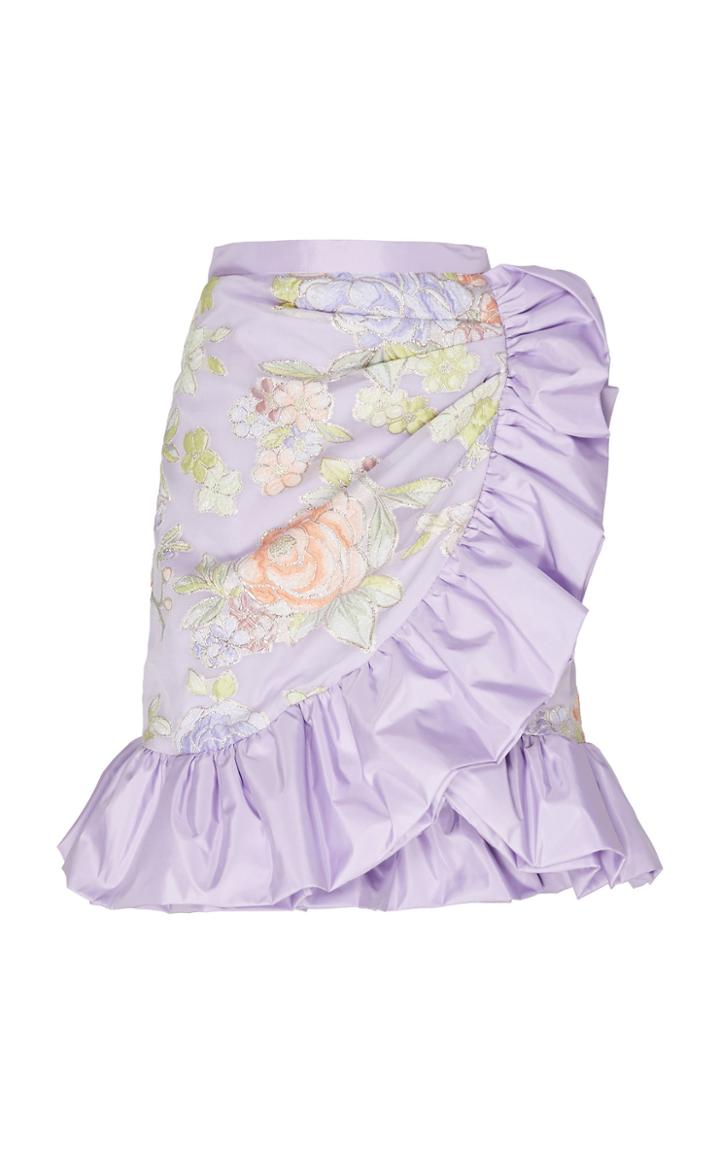 Moda Operandi Rodarte Floral Metallic Jacquard Ruffled Skirt Size: 0