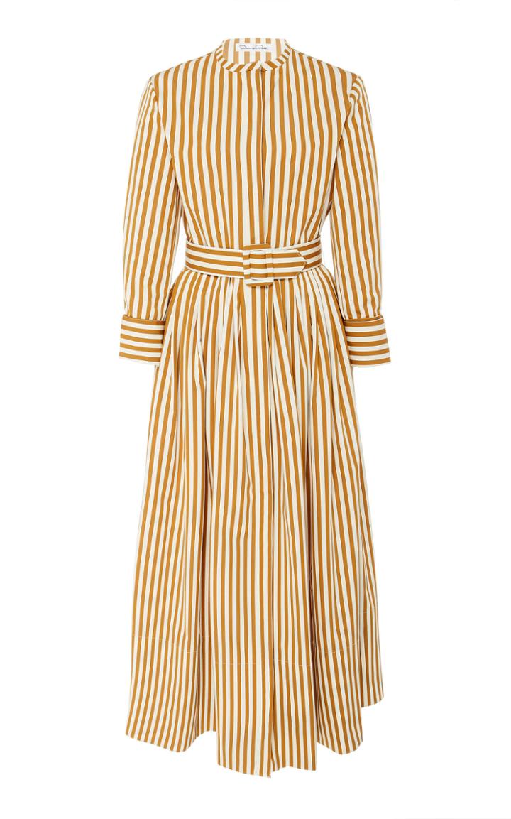 Oscar De La Renta Stripe Midi Shirt Dress