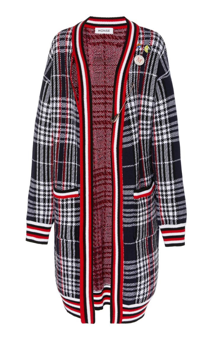 Monse Plaid Neck Tie Long Cardigan