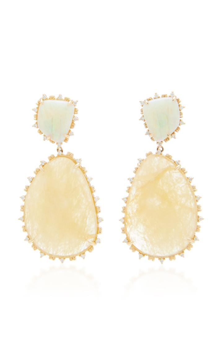 Dana Rebecca 14k Gold Opal And Yellow Sapphire Earrings