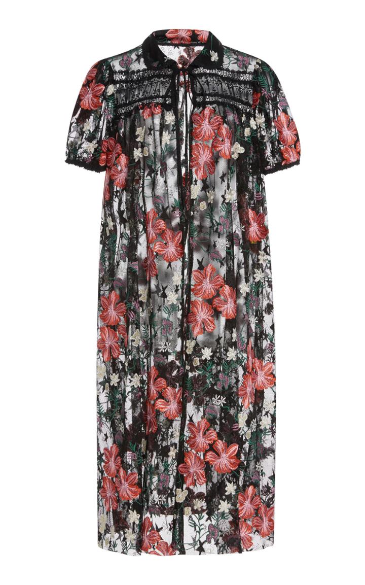 Anna Sui Hibiscus Embroidered Mesh Cover-up