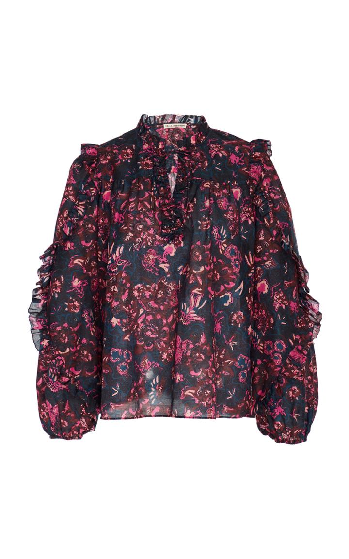 Ulla Johnson Rana Tie-neck Floral-print Cotton-blend Blouse Size: 0