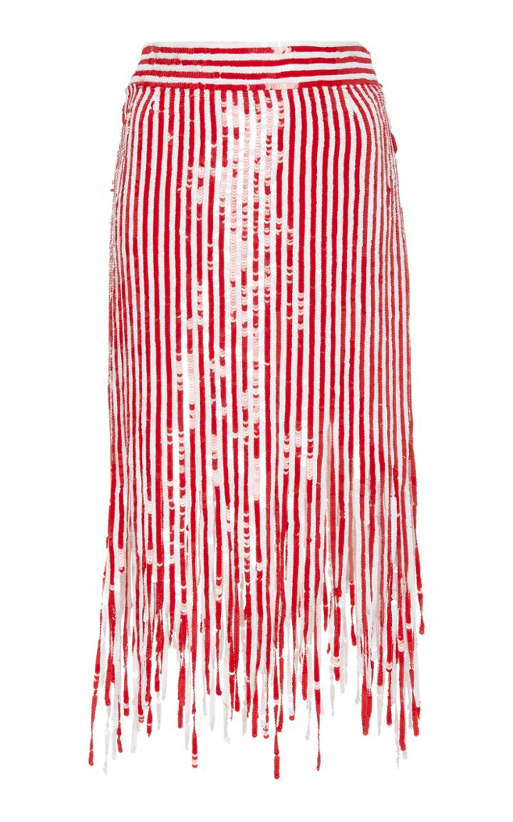 Monse Striped Sequin-embellished Fringed Skirt