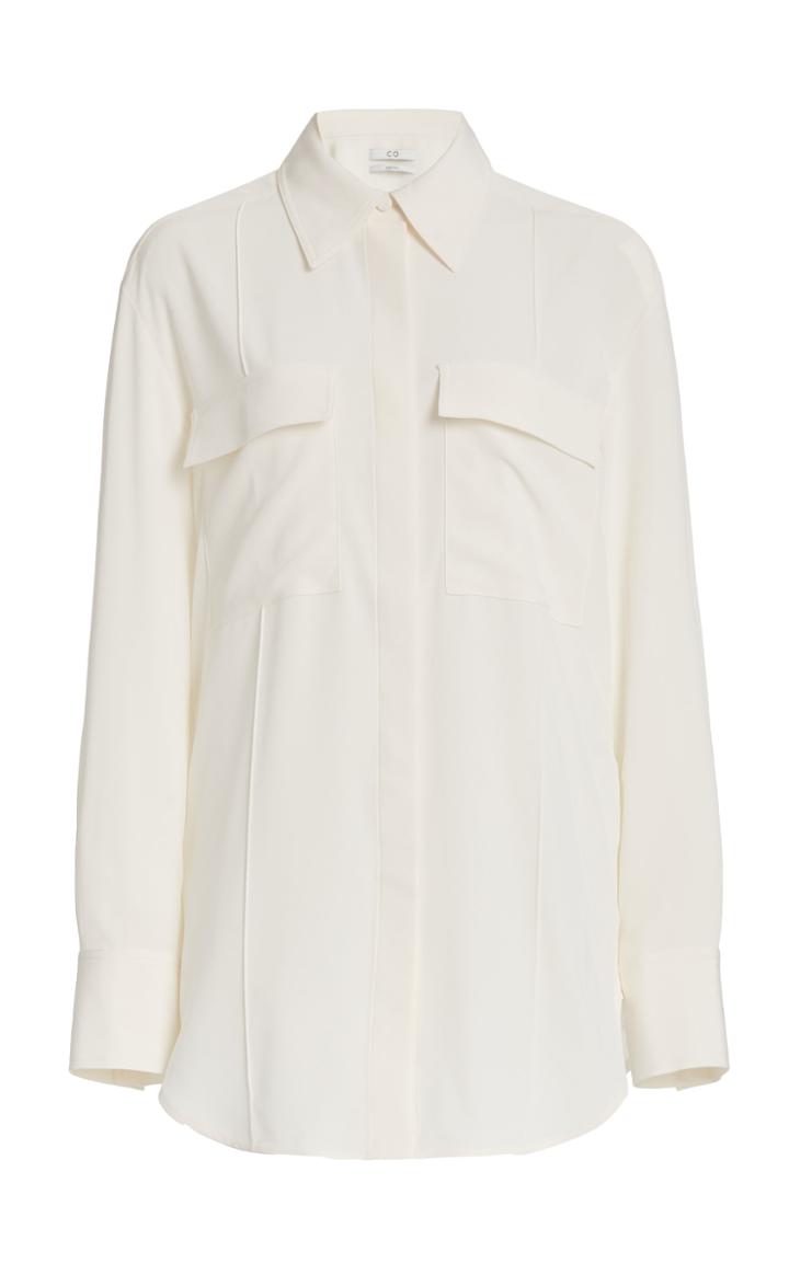 Co Pintucked Stretch-crepe Utility Shirt