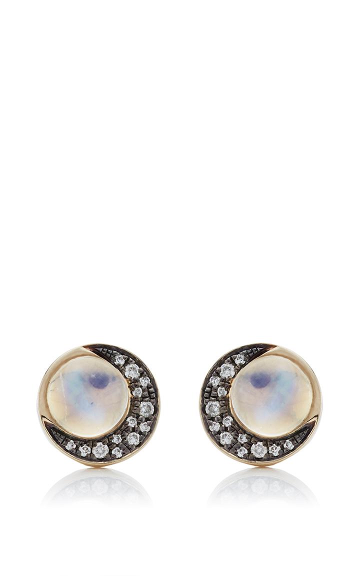 Noor Fares Blue Moonstone Tilsam Eclipse Stud Earrings