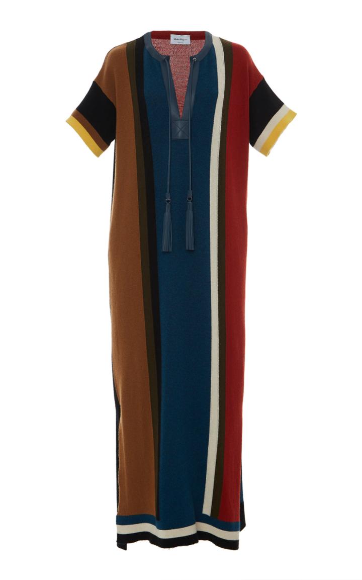 Salvatore Ferragamo Striped Cashmere And Cotton Midi Dress