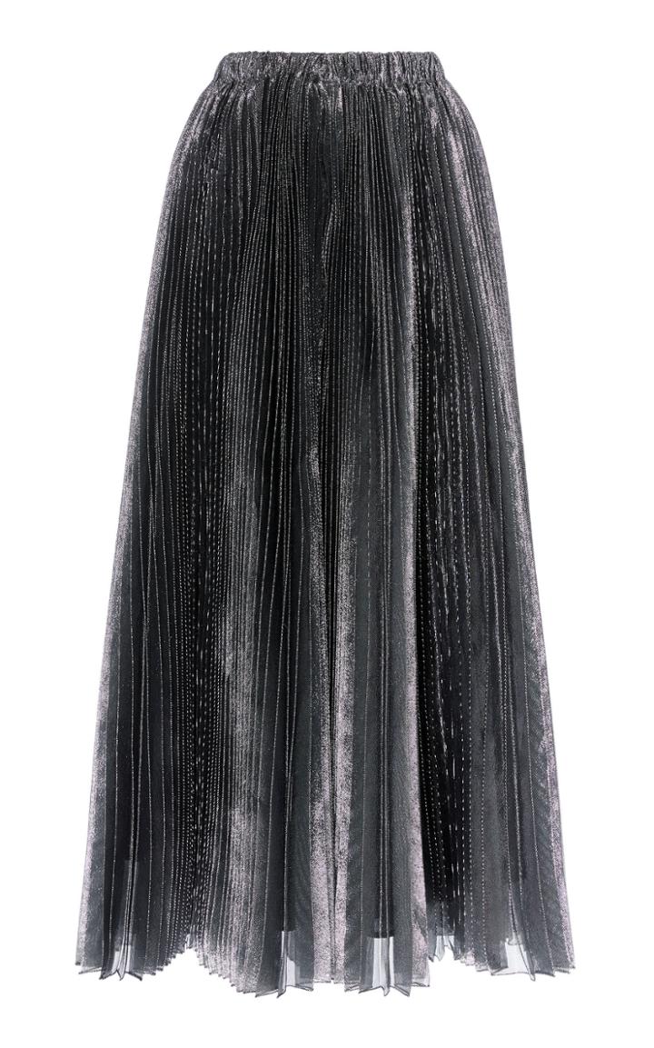 Dice Kayek High Waist Metallic Plisse Skirt