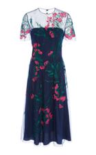 Carolina Herrera Short Sleeve Embroidered Knee Length Dress