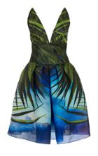 Naeem Khan Silk Jungle Print A-line V-neck Mini Dress