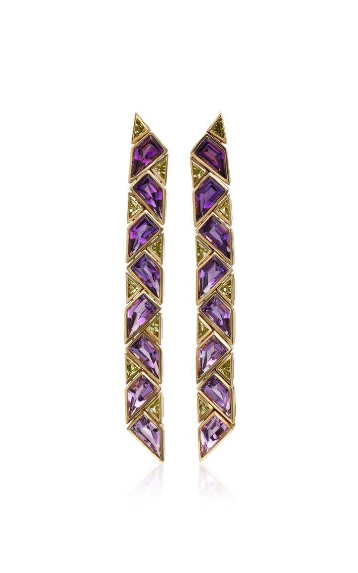 Jill Heller Vintage 18k Gold Amethyst And Peridot Earrings