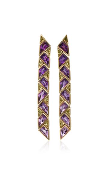 Jill Heller Vintage 18k Gold Amethyst And Peridot Earrings