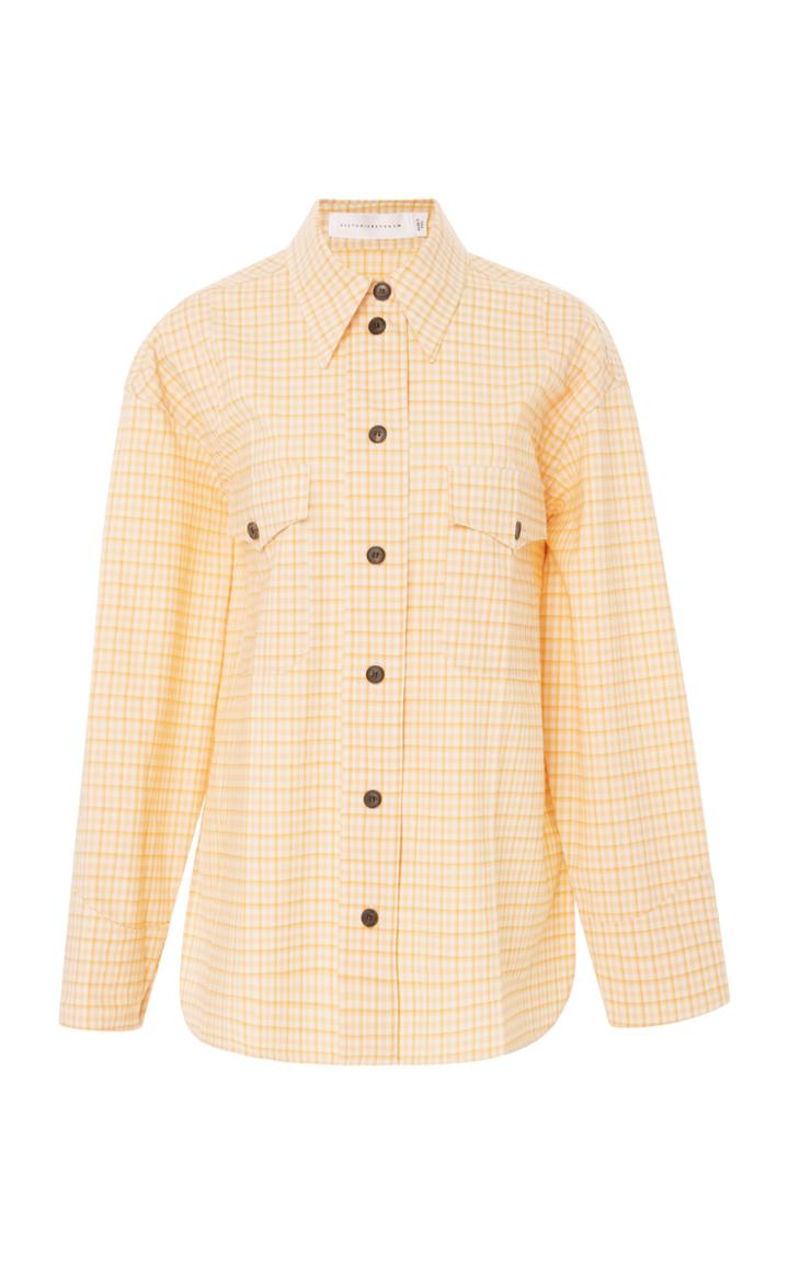 Victoria Beckham Checkered Patch Pocket Stretch Wool Shirt