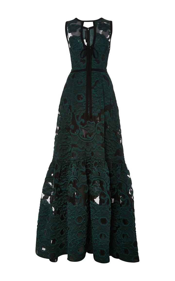 Elie Saab Fil Coupe Jacquard V-neck Gown