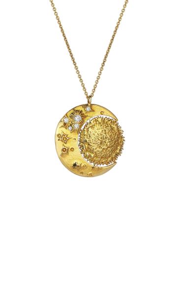 Evren Kayar Celestial Sun And Moon 18k Yellow Gold Diamond Necklace