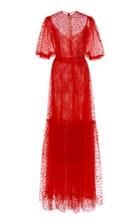 Moda Operandi Costarellos Flocked Dot Illusion-neckline Tulle Dress With Tiered Skir