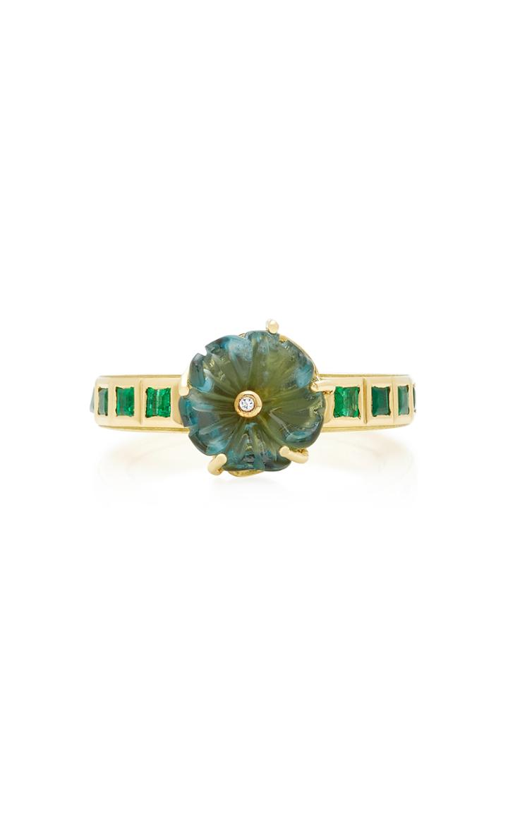 Brooke Gregson Maya Flower Aquamarine Emerald Ring 2