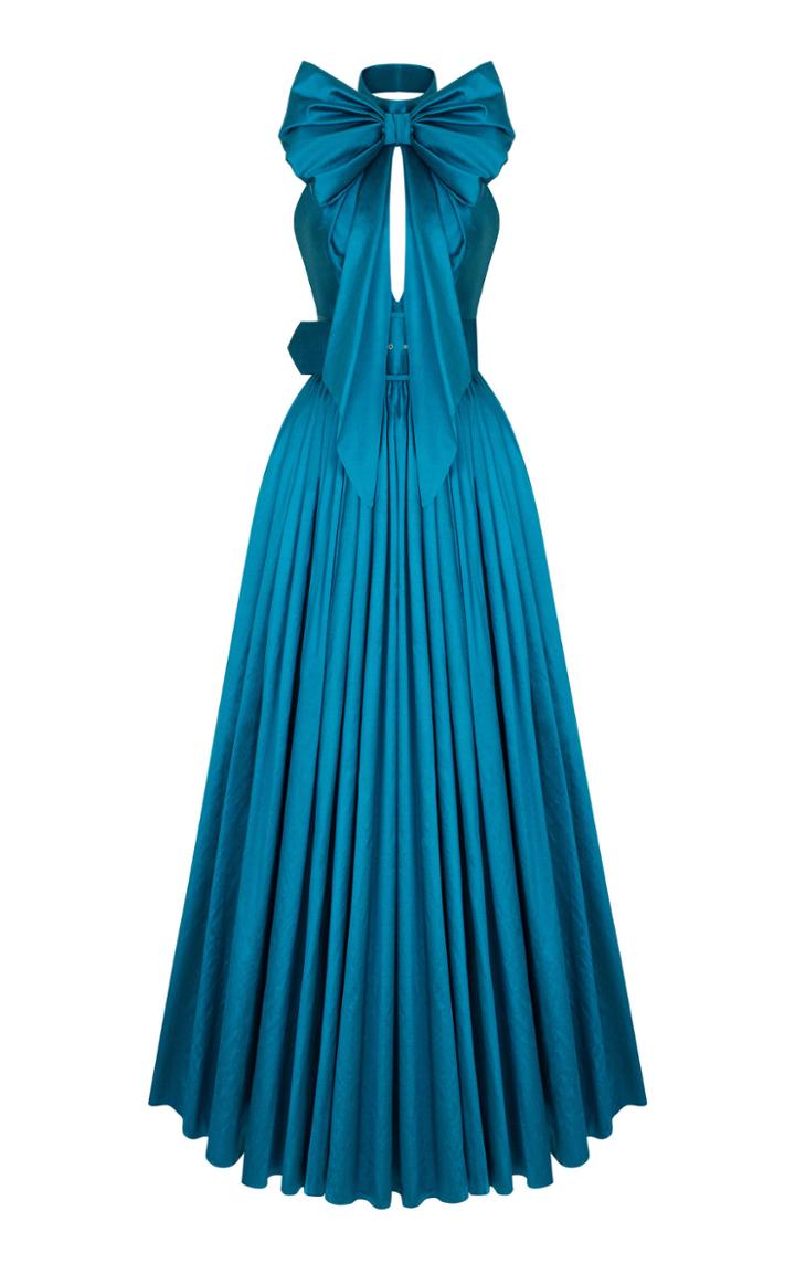 Rasario Bow-accented Silk Satin Gown