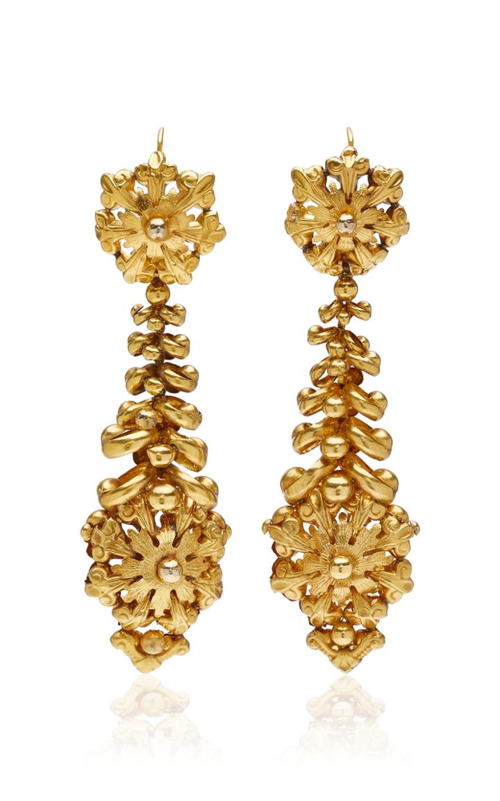 Moda Operandi Stephen Russell Vintage 18k Yellow Gold Victorian Repouss Earrings