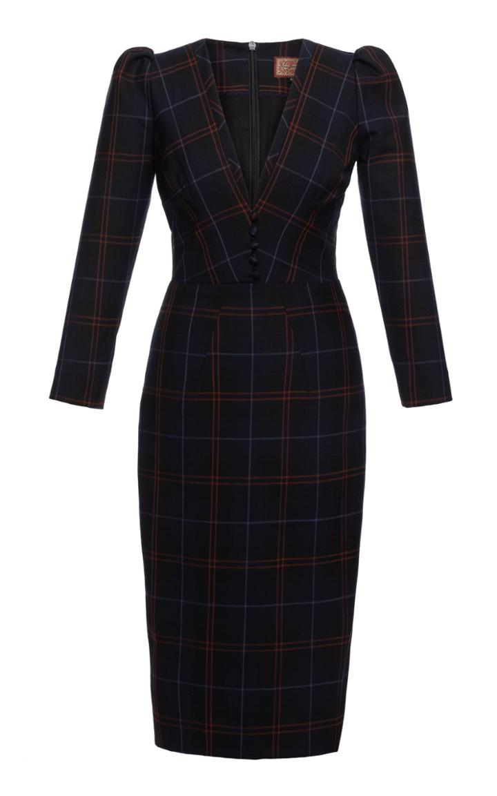 Moda Operandi Lena Hoschek Kate Button-detailed Checked Midi Dress