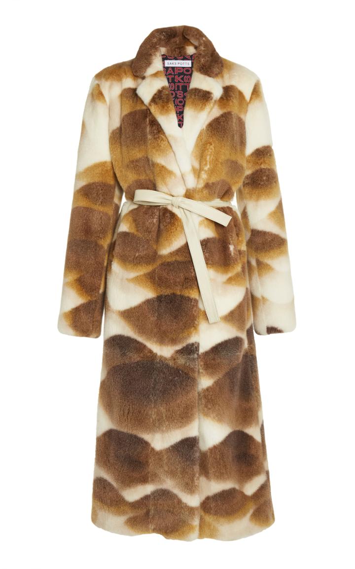 Moda Operandi Saks Potts Chocolate Wave Printed Mink Coat