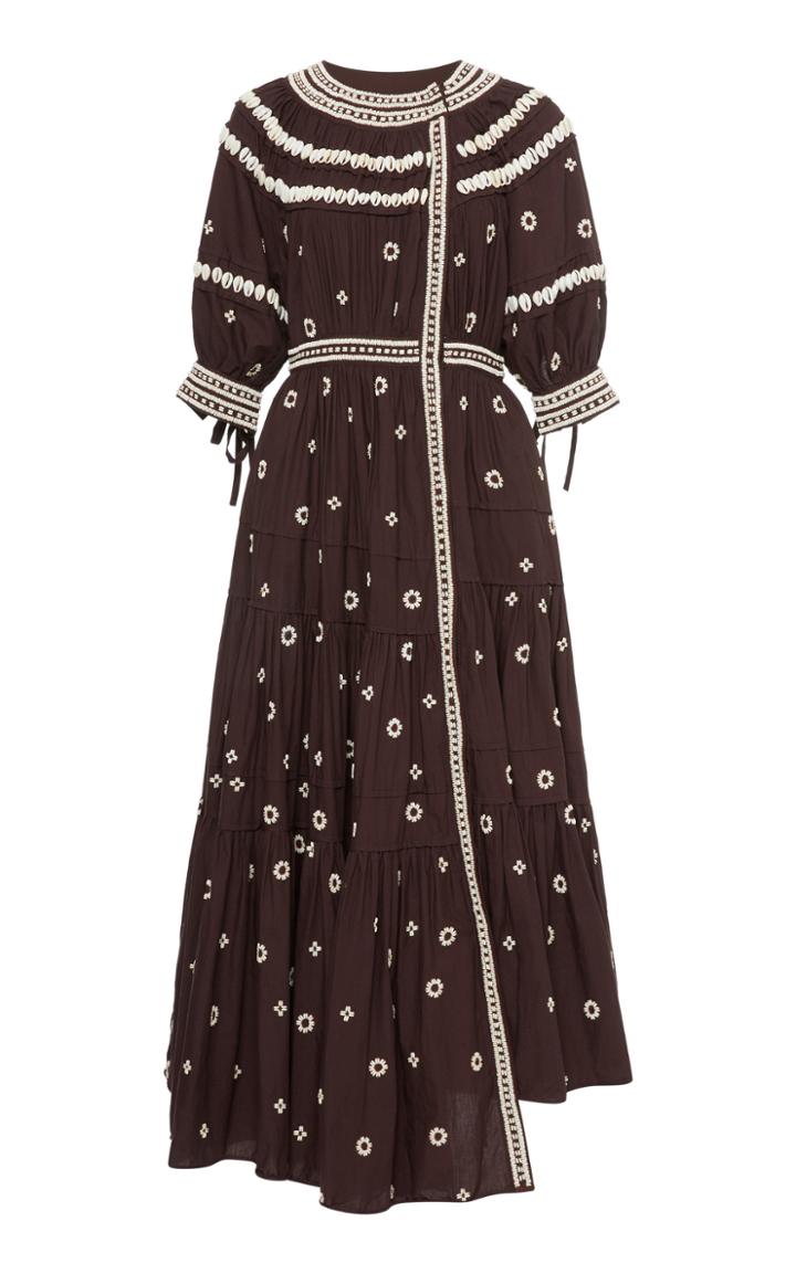 Moda Operandi Ulla Johnson Innika Contrast Trim Cotton Midi Dress Size: 0