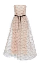Monique Lhuillier Flocked Dotted Tulle Gown
