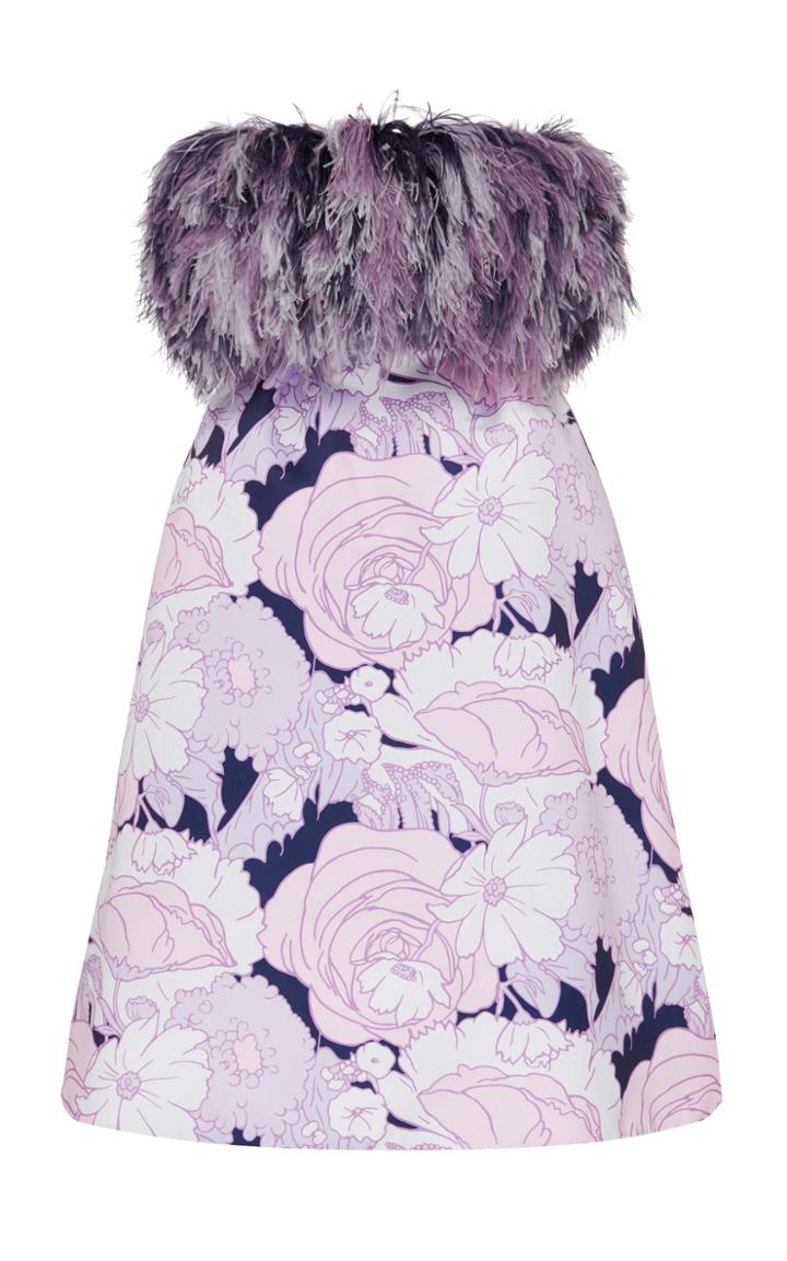 Richard Quinn Feather-trimmed Floral Twill Dress