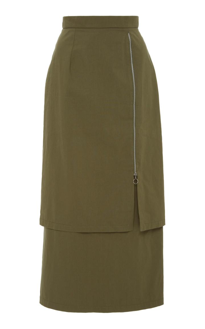 Christina Economou Tiered Zip Midi Skirt