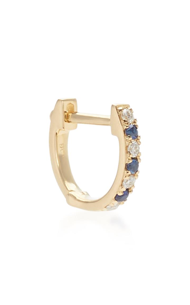 Ef Collection Mini 14k Gold Diamond And Sapphire Single Huggie Earring