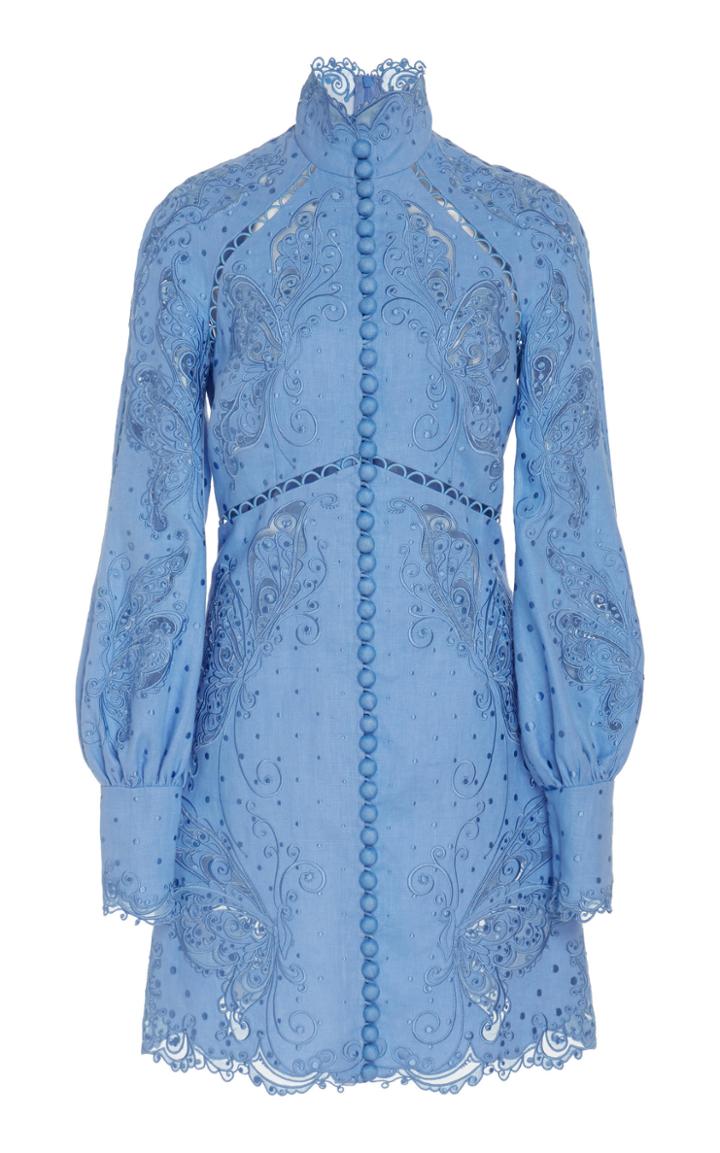 Zimmermann Broderie Anglaise Silk And Linen-blend Mini Dress