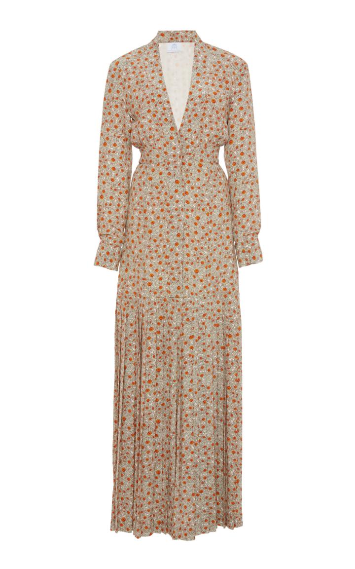 Rebecca De Ravenel Floral-print Silk Crepe De Chine Maxi Dress