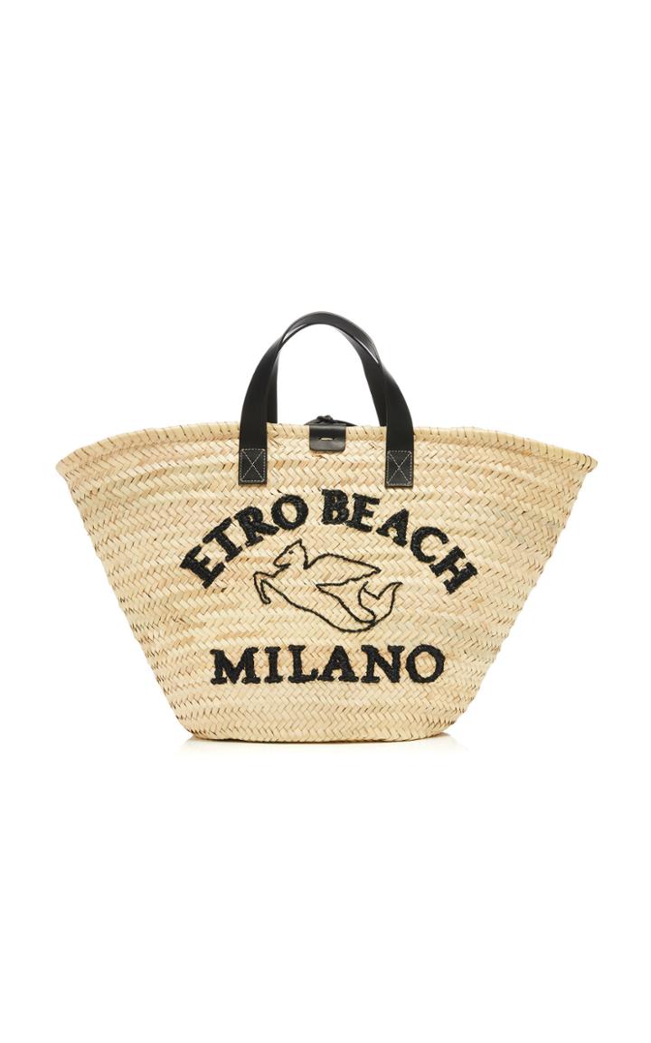 Etro Embroidered Palm Leaf Shopping Bag